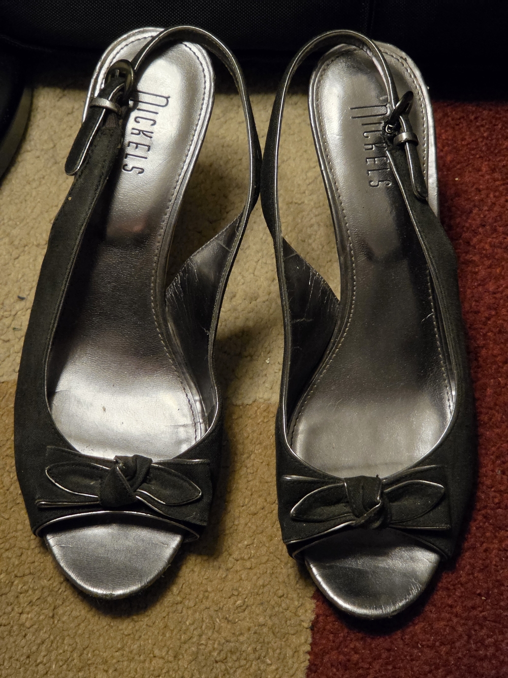 Nickels Black Peep-Toe Slingback Heels with Bow